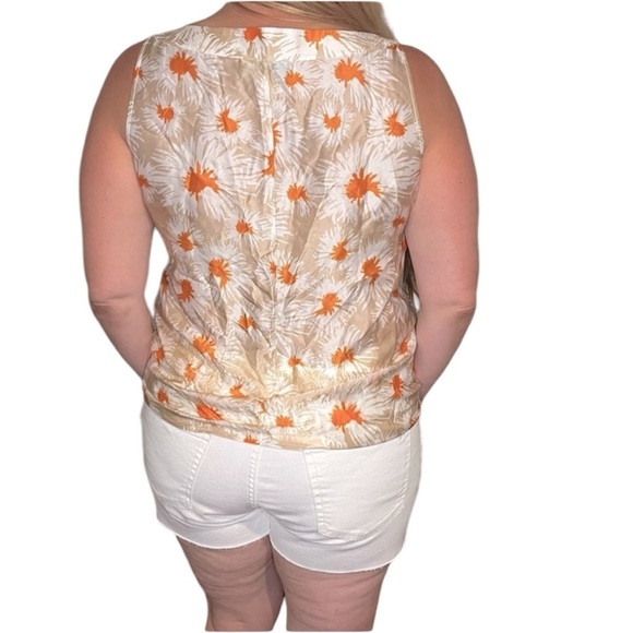 ST JOHN Sleeveless Silk Cream Orange Floral Blouse Tank Shirt Top Shell Luxury L - Picture 3 of 6